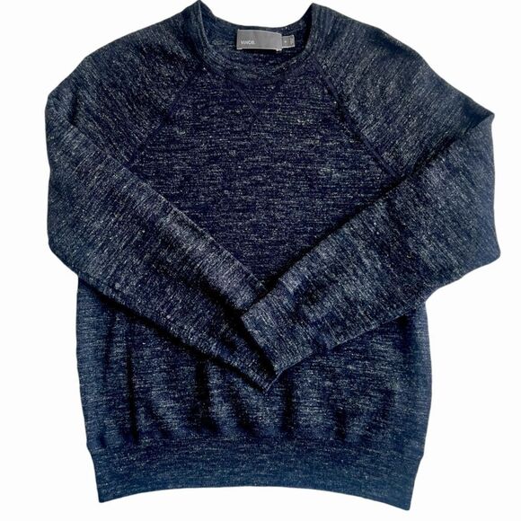 Vince Women’s Wool Linen Blend Navy Blue Crewneck Cozy Sweater size Small - Picture 4 of 11